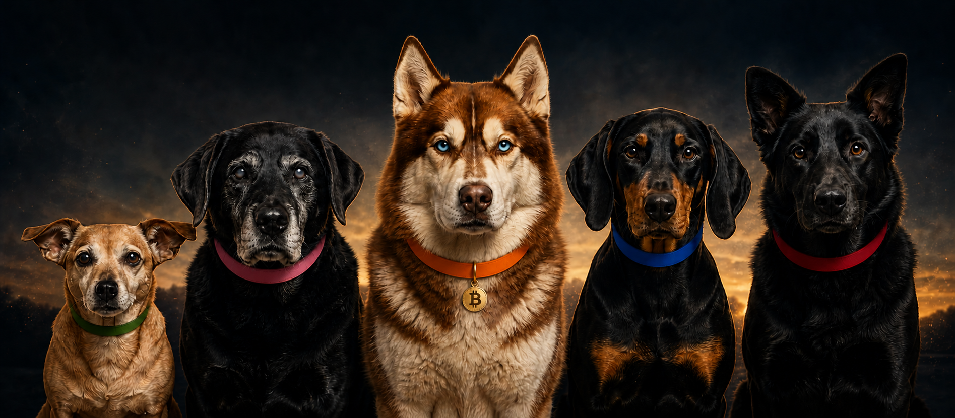 Cinco Doggos — five dogs portrait